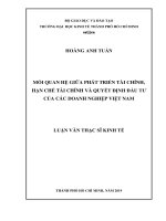 Mối quan hệ giữa phát triển tài chính, hạn chế tài chính và quyết định đầu tư của các doanh nghiệp việt nam 