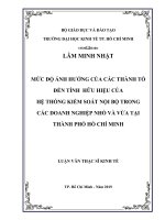 Mức độ ảnh hưởng của các thành tố đến tính hữu hiệu của hệ thống kiểm soát nội bộ trong các doanh nghiệp nhỏ và vừa tại thành phố hồ chí minh 