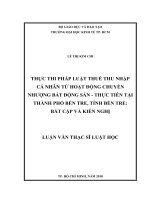 Thực thi pháp luật thuế thu nhập cá nhân từ hoạt động chuyển nhượng bất động sản   thực tiễn tại thành phố bến tre, tỉnh bến tre 