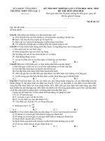 Đề thi thử THPT Quốc gia 2019 môn Sinh học lần 3 có đáp án  Trường THPT Yên Lạc 2