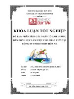 PHÂN TÍCH các NHÂN tố ẢNH HƯỞNG đến ĐỘNG lực làm VIỆC CHO NHÂN VIÊN tại CÔNG TY TNHH TM DV hòa AN 