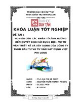 NGHIÊN cứu các NHÂN tố ẢNH HƯỞNG đến QUYẾT ĐỊNH sử DỤNG DỊCH vụ tư vấn THIẾT kế và xây DỰNG của CÔNG TY TNHH đầu tư và tư vấn xây DỰNG VIỆT PHI LONG 