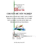 BÁO CÁO KẾT QUẢ THỰC TẬP VÀ THỰC TRẠNG VỀ CHẤT LƯỢNG PHỤC VỤ CỦA ĐỘI NGŨ LAO ĐỘNG TẠI NHÀ HÀNG MỘC LAN THUỘC KHÁCH SẠN MAGNOLIA