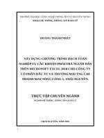 Xây dựng chương trình hạch toán nghiệp vụ các khoản phải trả người bán trên Microsoft Excel 2010 cho Công ty Cổ phần đầu tư và thương mại TNG chi nhánh may Sông Công 1, Thái Nguyên