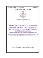 CHẤT LƯỢNG CUỘC SỐNG của NGƯỜI BỆNH đái THÁO ĐƯỜNG TYPE 2 điều TRỊ NGOẠI TRÚ tại TRUNG tâm y tế THÀNH PHỐ VĨNH YÊN,TỈNH VĨNH PHÚC năm 2018 