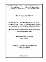 Thông tin về giới nghệ sĩ biểu diễn việt nam trên báo điện tử từ góc nhìn văn hóa việt (khảo sát trên các báo điện tử vietnamnet vn, ngoisao net, news zing vn giai đoạn từ năm 2014   2016) tt tiengs anh 