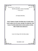 Thực trạng vệ sinh trường học và kiến thức thực hành của cô giáo, bà mẹ về chăm sóc trẻ tại ba trường mầm non huyện quảng xương tỉnh thanh hóa, năm 2018  