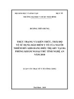 Thực trạng và kiến thức, thái độ về sử dụng bảo hiểm y tế của người nhiễm HIV AIDS đang điều trị ARV tại ba phòng khám ngoại trú tỉnh nghệ an năm 2018  