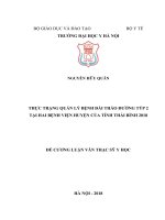 THỰC TRẠNG QUẢN lý BỆNH đái THÁO ĐƯỜNG týp 2 tại HAI BỆNH VIỆN HUYỆN của TỈNH THÁI BÌNH 2018 