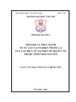 THÁI độ và THỰC HÀNH về tư vấn CAI NGHIỆN THUỐC lá của cán bộ y tế tại một số TRẠM y tế THUỘC TỈNH THÁI NGUYÊN 