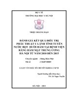 ĐÁNH GIÁ kết QUẢ điều TRỊ PHẪU THUẬT u LÀNH TÍNH TUYẾN nước bọt  dưới hàm tại BỆNH VIỆN RĂNG hàm mặt TRUNG ƯƠNG hà nội từ năm 2010 đến 2015 
