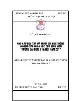 NHU cầu học tập và THAM GIA HOẠT ĐỘNG NGHIÊN cứu KHOA học của SINH VIÊN TRƯỜNG đại học y hà nội năm 2017 