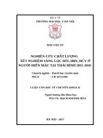 NGHIÊN cứu CHẤT LƯỢNG  xét NGHIỆM SÀNG lọc HIV, HBV, HCV ở NGƯỜI HIẾN máu tại THÁI BÌNH 2011 2016 