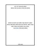 ĐÁNH GIÁ kết QUẢ điều TRỊ THOÁT vị bẹn BẰNG PHƯƠNG PHÁP nội SOI TRƯỚC  PHÚC mạc đặt tấm lưới NHÂN tạo (TEP)  tại BVĐK TỈNH hòa BÌNH 