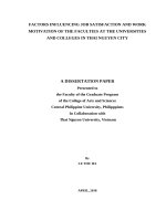 Factors influencing job satisfaction and work motivation of the facuties at the universities and colleges in thai nguyen city 