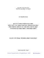 Quản lý hoạt động dạy học môn ngữ văn theo chương trình giáo dục phổ thông mới ở các trường trung học cơ sở huyện điện biên, tỉnh điện biên 