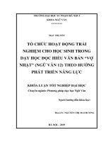 Khoá luận tốt nghiệp tổ chức hoạt động trải nghiệm cho học sinh trong dạy học đọc hiểu văn bản “vợ nhặt” (ngữ văn 12) theo hướng phát triển năng lực 
