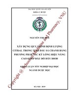 Xây dựng quy trình định lượng citral trong tinh dầu xả chanh bằng phương pháp sắc ký lỏng hiệu năng cao ghép đầu dò dãy diod 