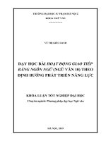 Dạy học bài hoạt động giao tiếp bằng ngôn ngữ (ngữ văn 10) theo định hướng phát triển năng lực 