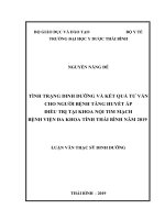 Tình trạng dinh dưỡng và kết quả tư vấn cho người bệnh tăng huyết áp điều trị tại khoa nội tim mạch bệnh viện đa khoa tỉnh thái bình năm 2019 