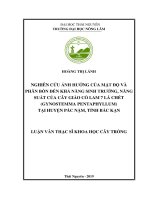 Nghiên cứu ảnh hưởng của mật độ và phân bón đến khả năng sinh trưởng, năng suất của cây Giảo cổ lam 7 lá chét (gynostemma pentaphyllum) tại huyện Pác Nặm, tỉnh Bắc Kạn (Luận văn thạc sĩ)