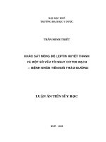 Khảo sát nồng độ leptin huyết thanh và một số yếu tố nguy cơ tim mạch ở bệnh nhân tiền đái tháo đường 