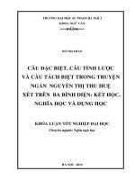 Câu đặc biệt, câu tỉnh lược và câu tách biệt trong truyện ngắn nguyễn thị thu huệ xét trên ba bình diện kết học, nghĩa học và dụng học 