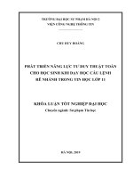 Phát triển năng lực tư duy thuật toán cho học sinh khi dạy học câu lệnh rẽ nhánh trong tin học lớp 11 