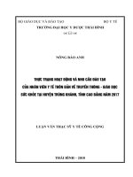 Thực trạng hoạt động và nhu cầu đào tạo của nhân viên y tế thôn bản về truyền thông   giáo dục sức khỏe tại huyện trùng khánh, tỉnh cao bằng năm 2017  