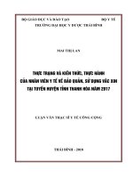 Thực trạng và kiến thức, thực hành của nhân viên y tế về bảo quản, sử dụng vắc xin tại tuyến huyện tỉnh thanh hóa năm 2017  