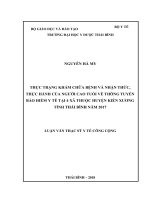 Thực trạng khám chữa bệnh và nhận thức, thực hành của người cao tuổi về thông tuyến bảo hiểm y tế tại 4 xã thuộc huyện kiến xương tỉnh thái bình năm 2017  
