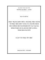 Thực trạng kiến thức, thái độ, thực hành về phục hồi chức năng của người chăm sóc chính cho người khuyết tật tại gia đình ở một số xã, huyện phú lương, tỉnh thái nguyên 