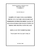 Nghiên cứu khả năng giải phóng thuốc của vật liệu cellulose nạp Berberine hydrocloride tạo ra từ Gluconacetobacter xylinus nuôi cấy trong môi trường nước dừa già