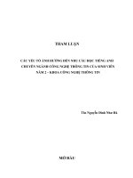 CÁC YẾU TỐ ẢNH HƯỞNG ĐẾN NHU CẦU HỌC TIẾNG ANH CHUYÊN NGÀNH CÔNG NGHỆ THÔNG TIN CỦA SINH VIÊNNĂM 2 – KHOA CÔNG NGHỆ THÔNG TIN