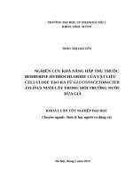Nghiên cứu khả năng hấp thụ thuốc berberine hydrochloride của vật liệu cellulose tạo ra từ gluconacetobacter xylinus nuôi cấy trong môi trường nước dừa già 