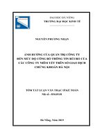 Ảnh hưởng của quản trị công ty đến mức độ công bố thông tin rủi ro của các công ty niêm yết trên sở giao dịch chứng khoán hà nội (tt) 