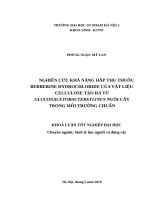 Nghiên cứu khả năng hấp thụ thuốc berberine hydrochloride của vật liệu cellulose tạo ra từ gluconacetobacter xylinus nuôi cấy trong môi trường chuẩn 