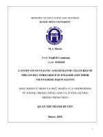 A study on syntactic and semantic features of the giving verb group in english and their vietnamese equivalents 