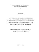 Vận dụng phương pháp montessori để hình thành thói quen vệ sinh cho trẻ 4 tuổi tại trường mầm non trưng nhị, thị xã phúc yên, tỉnh vĩnh phúc 