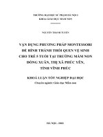 Vận dụng phương pháp montessori để hình thành thói quen vệ sinh cho trẻ 5 tuổi tại trường mầm non đồng xuân, thị xã phúc yên, tỉnh vĩnh phúc 