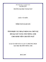 Tích hợp các hoạt động đa trí tuệ để phát triển kỹ năng nói tiếng Anh cho sinh viên chuyên ngữ tt