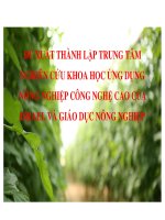 ĐỀ XUẤT THÀNH lập TRUNG tâm NGHIÊN cứu KHOA học ỨNG DỤNG NÔNG NGHIỆP CÔNG NGHỆ CAO của ISRAEL và GIÁO dục NÔNG NGHIỆP