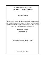 Nghiên cứu một số đặc trưng cơ bản và đề xuất biện pháp bảo tồn, phát triển bền vững thảm thực vật trên núi đá vôi ở khu vực thành phố cẩm phả, tỉnh quảng ninh  tt tieng anh 