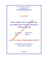 HOÀN THIỆN CÔNG tác KIỂM TRA SAU THÔNG QUAN tại cục hải QUAN TỈNH QUẢNG TRỊ 