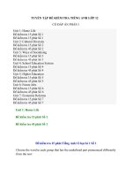 TUYỂN TẬP ĐỀ KIỂM TRA TIẾNG ANH LỚP 12 CÓ ĐÁP ÁN