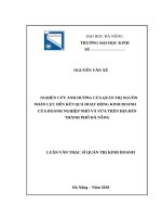 Nghiên cứu ảnh hưởng của quản trị nguồn nhân lực đến kết quả hoạt động kinh doanh của doanh nghiệp nhỏ và vừa trên địa bàn thành phố đà nẵng 