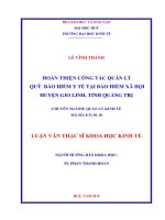 Hoàn thiện công tác quản lý quỹ bảo hiểm y tế tại bảo hiểm xã hội huyện gio linh, tỉnh quảng trị 