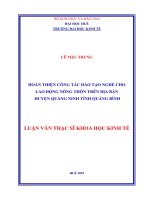 Hoàn thiện công tác đào tạo nghề cho lao động nông thôn trên địa bàn huyện quảng ninh, tỉnh quảng bình 