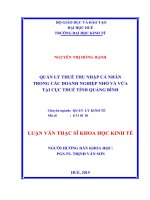 HOÀN THIỆN CÔNG tác QUẢN lý THUẾ THU NHẬP cá NHÂN TRONG CÁC DOANH NGHIỆP NHỎ VÀ vừa tại cục THUẾ TỈNH QUẢNG BÌNH 