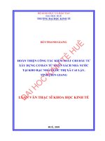 Hoàn thiện công tác kiểm soát chi đầu tư xây dựng cơ bản từ ngân sách nhà nước tại thị xã cai lậy, tỉnh tiền giang 